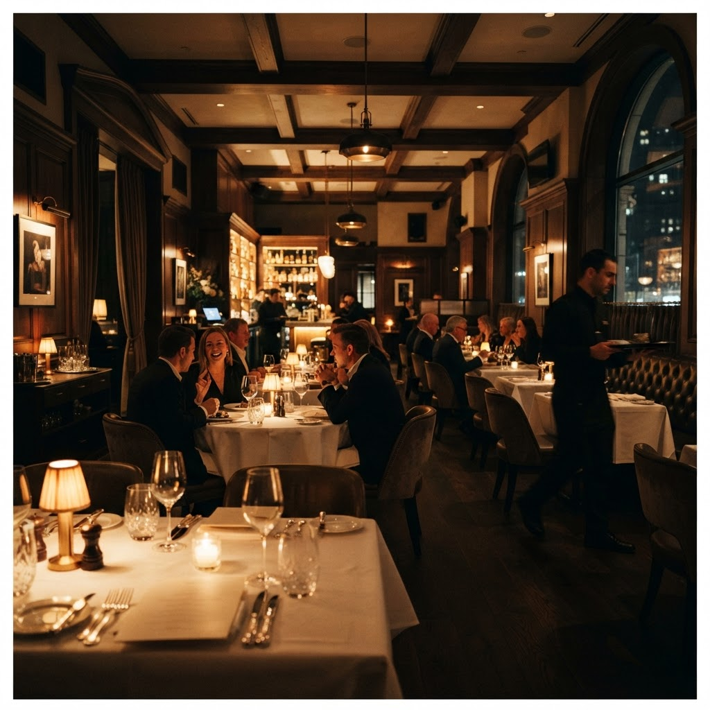 The Nocturne dining room lit by candlelight